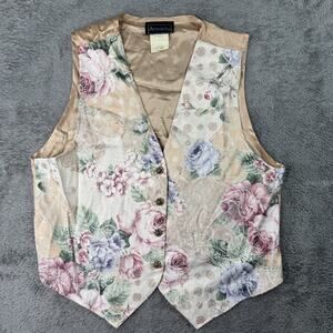 Vintage Anxiety Floral Tapestry Button Vest Waistcoat Cottagecore 80s 90s Large